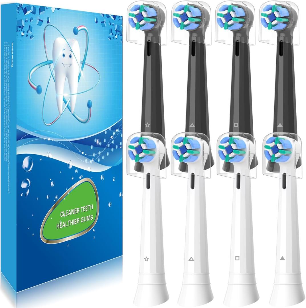 8 Pack Replacement Heads Compatible with Oral B iO Toothbrushes, Brush Heads for Oral-B iO 2/3/4/5/6/7/8/9/10/7G Series, with Covers, Black+White (Multi Colored)