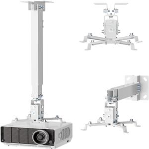 WALI Projector Mount Ceiling/Wall - Universal 3-in-1 Bracket with Extension Pole, Height Adjustable Holder for LCD/DLP Projectors, Supports up to 44lbs, White (PM-003-W)