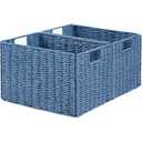 Vagusicc Wicker Storage Basket, Set of 2 Hand-Woven Paper Rope Wicker Basket, Large Storage Baskets for Organizing Toilet Paper, Foldable Cube Storage Organizer Bins for Shelves (Blue)