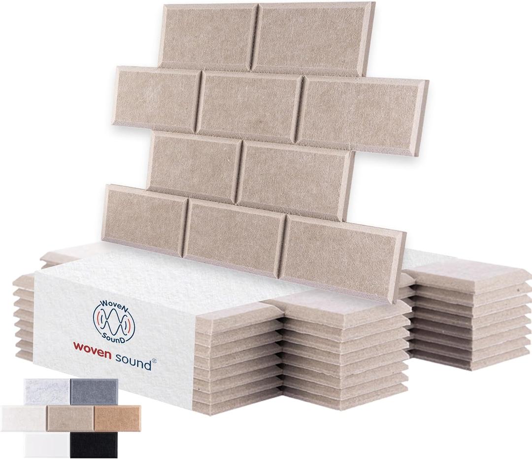 WoveN SounD Brick Acoustic Panels, Deep Camel, 8 Pack, 16x12 in | Self-Adhesive, Peel and Stick, NRC 0.95, Seamless Brick, Refined Sound, Home, Studio, Office, Theater
