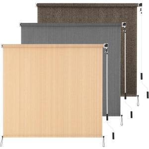 Outdoor Roller Shade 8' W x 8' L Cordless Patio Shades Roll Up Outdoors Blinds with UV Protection, Exterior Roller Shades Cloth for Porch Pergola, Beige