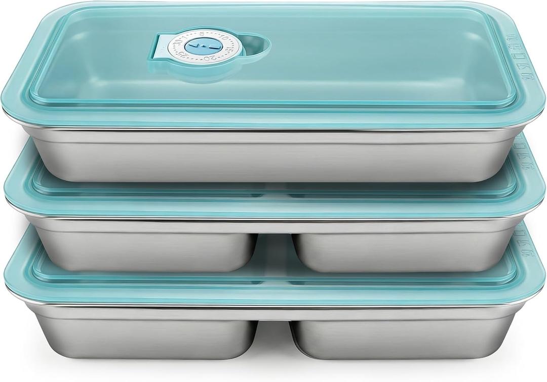 3-Pack Stainless Steel Snack Containers with Leakproof Lids - 2 Divided & 1 Large Open Metal Bento Box Set - Snackle Box Container for Kids & Adults, School, Travel & Meal Prep