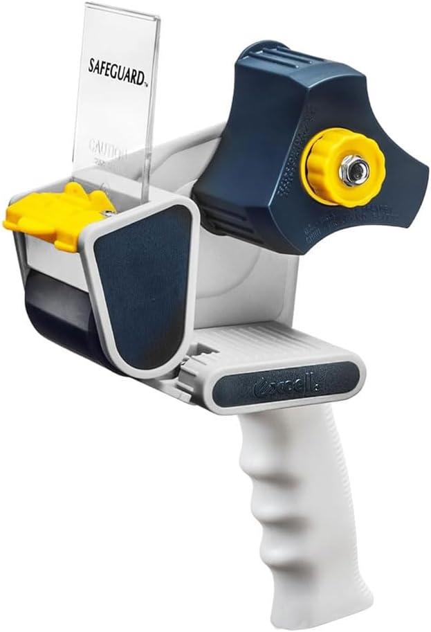 Excell Safeguard Packing Tape Dispenser with 1 Roll Transparent Tape, 2 Inch Wide Tape with Pushflap Technology for Effortless Packaging, Box & Carton Sealing