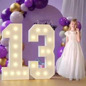 Marquee Numbers 13th-Birthday Large Decorations: 4ft Light Up NumbersBirthday Sign for Boy Girl Thirteen Year Old Anniversary Mosaic Party Decor Backdrop Big Foam Board Number 13