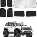 Canvcle Windshield Sun Shade for 2021-2025 2026 Ford Bronco 4 Door Side Rear Window Shade Cover Sun Visor Shield Privacy Protection Keep Vehicle Cool Black 7PCS