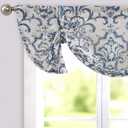jinchan Linen Tie Up Valance for Flax Floral Drapes Vintage Farmhouse Medallion Window Treatments Light Filtering Curtain for Living Room Laundry Cafe Rod Pocket 1 Panel 36 Inch Slate Blue