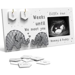 Baby Sonogram Picture Frame w/ Baby Countdown Weeks - Standard 4x3 Ultrasound Photo - Pregnancy Announcements Ideas - Gender Reveal - New Mom Expecting Parents Keepsake