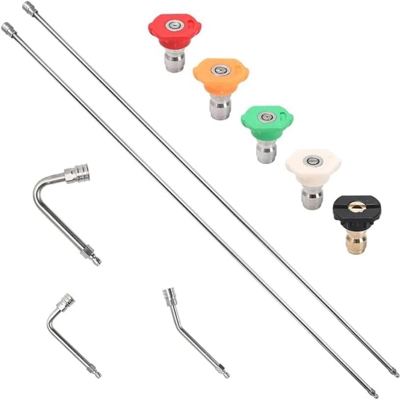 Pressure Washer Extension Wand, 120" Stainless Steel Lance with 30/90/120 Curved Rods, 5 Nozzle Tips, 1/4" Quick Connect, 4000 PSI for Gutter, Roof, and Siding Cleaning Pressure Washer Extension Wand, 120" Stainless Steel Lance with 30/90/120 Curved Rods, 5 Nozzle Tips, 1/4" Quick Connect, 4000 PSI for Gutter, Roof, and Siding Cleaning