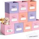 10 Pcs Fabric Storage Cube with Labels 11 Inch Collapsible Cube Organizer Basket with Window Card for Shelf Nursery Clothes Book Toy Festival Storage Bin Back to School(Gentle Pink Purple)
