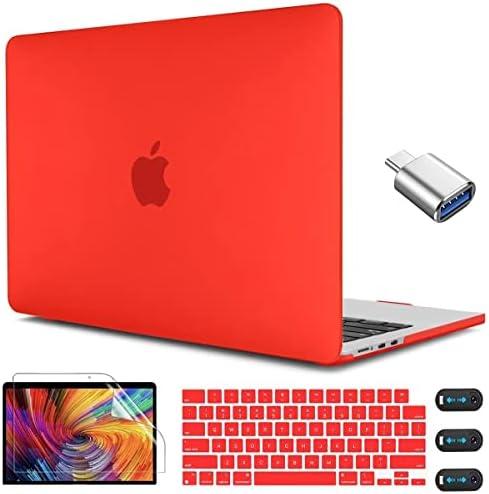 CISSOOK Compatible with MacBook Air 13.6 Inch 2024 2025 Case Red, Plastic Hard Shell Case with USB Adapter and Keyboard Cover for MacBook Air 13.6 M2 M3 M4 A2681 A3113 A3240 Model, Matte Red
