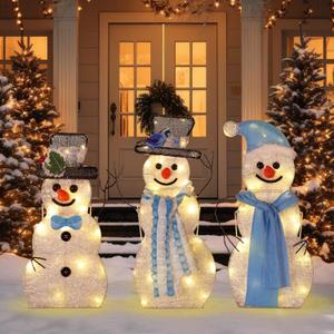 Thyle 3 Pcs Pre Lit Christmas Snowman Yard Decoration Light up Snowman Family Decorations Winter Snowman Waterproof for Indoor or Outdoor Garden Yard Lawn Xmas Holiday Party Decor, 24Inch