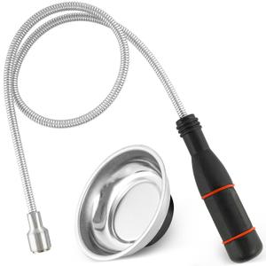 Flexible Magnetic Pickup Tool with Magnetic Parts Tray, 5LB Pull Force, 24 Bend-It Flexible Magnet Pick-Up Sweeper Bendable Retriever Stick for Hard-to-Reach Home Sink Drains, Car Keys