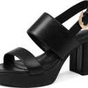 Marc Ford Platform Heels for Women Chunky Heels Sandals with Ankle Strap Fashion Open Toe Block Heels for Summer Dress 2026, 9, Black