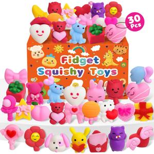 30 Pcs Valentines Squishy Toys, Party Favors for Kids 4-8, Bulk Valentines Day Gifts Non Candy Exchange for Kids Classroom Class School Students, Goodie Bags Stuffers Fidget Toys