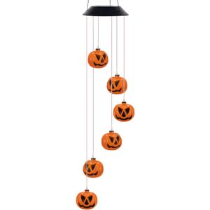 Halloween Solar Wind Chimes, Halloween Pumpkin Wind Chime, Solar Powered Color Changing Windchime for Outside, Waterproof Hanging LED Light Pumpkin Wind Chimes Gift for Porch Patio Yard Decor (Mad)