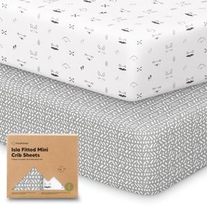 Pack and Play Sheets Fitted - 2-Pack Mini Crib Sheets for Pack N Play Mattress 38x26, Soft & Cozy, Neutral Toddler Playard Bedding, Snug Fitted Mini Baby Crib Mattress Cover Boy, Girl (Nordic)