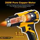 350W Cordless Heat Gun Compatible with Dewalt 20V Battery,Adjustable Temp 1201110,LED Light,Portable Hot Air Gun LCD Digital Display & 4 Nozzles For Shrink Tubing,Crafts,DIY(Tool Only,NO Battery)