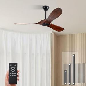52" Walnut Wood Ceiling Fans,Outdoor Ceiling Fan without Light for Patios,3 Blade Small Propeller Fan Ceiling Mount for Outside Pergola,6 Speed Reversible Quiet DC Motor Fan for Bedroom (Deep Walnut Blades + Black Body)