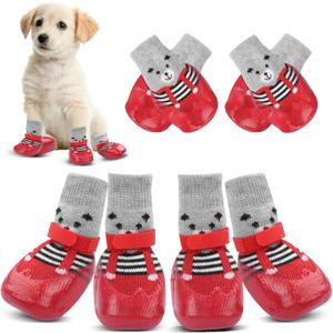 YAODHAOD Anti-Slip Dog Socks for Hardwood Floors,Dog Shoes Hot/Cold Pavement to Prevent Licking Paws,Dog Boots & Paw Protector, Traction Control Booties for Small Dogs(4PCS) (Red, Small)