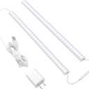 JUSJUBR Plug-in Under Cabinet Lighting, 2pcs 12 Inch Dimmable Closet Light, Cold White 6000K Linkable USB LED Light Bar, Memory Function, Under Counter Lights for Kitchen, Desk, Workspace (2x12 Inch)