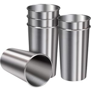 Ruisita 6 Pack 20 oz Stainless Steel Cups Metal Shatterproof Stackable Pint Drinking Cups for Adults or Kids (20 oz/600 ml)