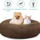 SAVFOX 36 inches Calming Donut Dog Bed - 3X Durable Plush Faux Fur, Machine Washable & Non-Slip, Fits up to 100 lbs, Brown