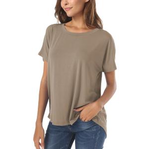 Herou Casual Summer Short Sleeve High Low Loose T Shirt Basic Tees Tops for Women (X-Large, 01-light Coffee)