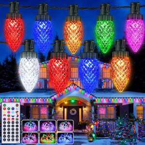 iBaycon RGB C9 Christmas Lights, 65FT 100LED Color Changing String Lights, Connectable Remote Control Waterproof Outdoor, C9 String Light for Xmas Tree House Eaves Roof Christmas Holiday Decor