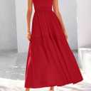 KIRUNDO Smocked Summer Dresses for Women 2025 Wedding Guest Midi Flowy Ruffle Short Sleeve Square Neck Tiered Sundress (Red, L)