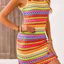 PRETTYGARDEN Womens 2026 Summer Mini Dresses Square Neck Sleeveless Tank Bodycon Striped Boho Sundress Beach Vacation Outfits (L)