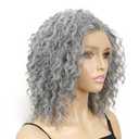 Onemliy Gray Lace Front Wigs Glueless Curly Synthetic Heat Resistant Fiber Hair Wig Silver for Women Daily Use