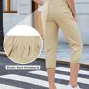 GRAPENT Capri Pants for Women High Waisted Relaxed Fit Elastic Waist Casual Capris Trousers Crop Chino Pants with Pocket (Beige, XL)