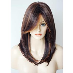 womens wigs for white women Medium Length wig Layered Wigs Light Brown Color with camel Highlights wigs with bangs Synthetic wig for Women (Brown Camel mixed)