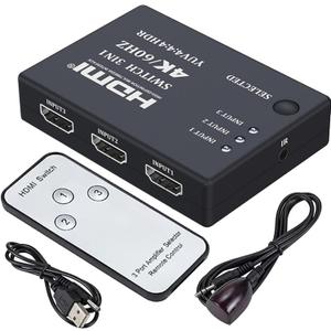 4K 60Hz HDMI Switch 3 in 1 Out for Gaming Consoles - 4K HDMI Switcher Support 3D HDR HDCP2.2 Compatible with NS2 Xbox PS5/4/3 Fire TV Projector Home Theater, Selector with Remote Switcher Selector Box