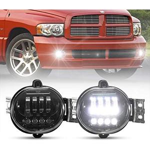 BUNKER INDUST Dodge Ram LED Fog Lights with Daytime Running Lights Set,1 Pair Clear Lens Fog Bumper Lamps Replacement for 2003 2004 2005 2006 2007 2008 Dodge Ram 1500 2500 3500
