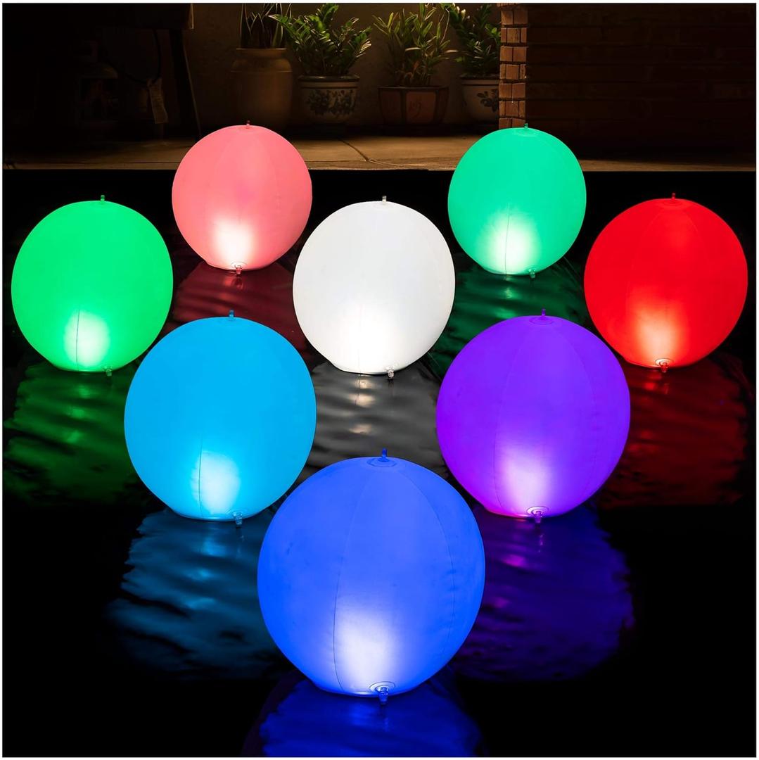Solar Floating Pool Lights - Pack of 2 Solar Powered Color Changing 14-inch Balls - Float or Hang in Pool Garden Backyard Pond Party Decorations - Inflatable Wateproof (Multiple)