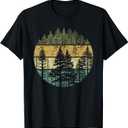 Retro Forest Trees Outdoors Nature Women Men Vintage Graphic T-Shirt (Small, Black)