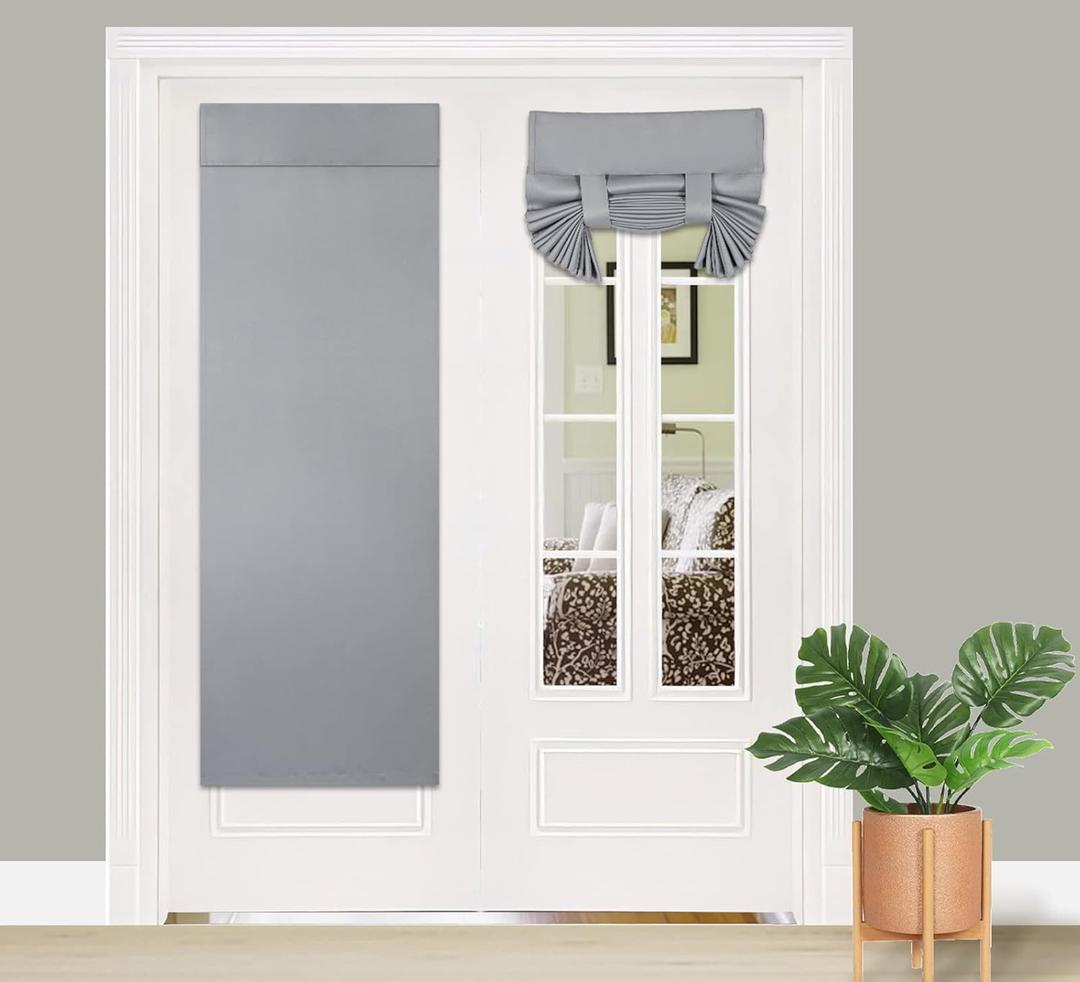 PI French Door Curtain 2 Panels,Room Darkening Privacy Thermal Insulated Window Shade for Glass Door/Front Door/Sliding Door/Patio Door (W26XL68-2PC,Light Grey) (26"W x 68"L (Pack of 2))