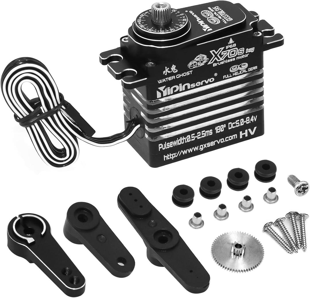 GOUPRC 70kg High Torque 8.4V Metal Oblique Gear High Speed Servo IP68 Waterproof Upgraded All Aluminum Case for 1/8 1/10 1/12 RC Car Crawler Boat Robot (X70S 70kgServo)