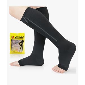 Ailaka Zipper 20-30 mmHg Compression Socks for Women & Men, Knee High Open Toe, L/XL