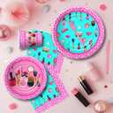 Makeup Spa Birthday Party Supplies For Girls, Spa Day Makeup Party Decorations, Paper Plate, Cup, Napkin, Disposable Cutlery, Garland Banner, Tablecloth, Balloon, Serves 24