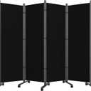 SUNALLY Room Divider 6FT Folding Privacy Screens with Lockable Wheels, 4 Panel Room Partition for Room Separator, 88" W Freestanding Portable Fabric Wall Dividers for Home Dorm Studio Office, Black