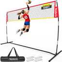 12ft Freestanding Volleyball Net – Height Adjustable 7.4ft/8ft for Men & Women, Durable Fiberglass Poles, 4-Minute Quick Setup – Includes Carry Bag & Stakes for Backyard, Gym, Beach