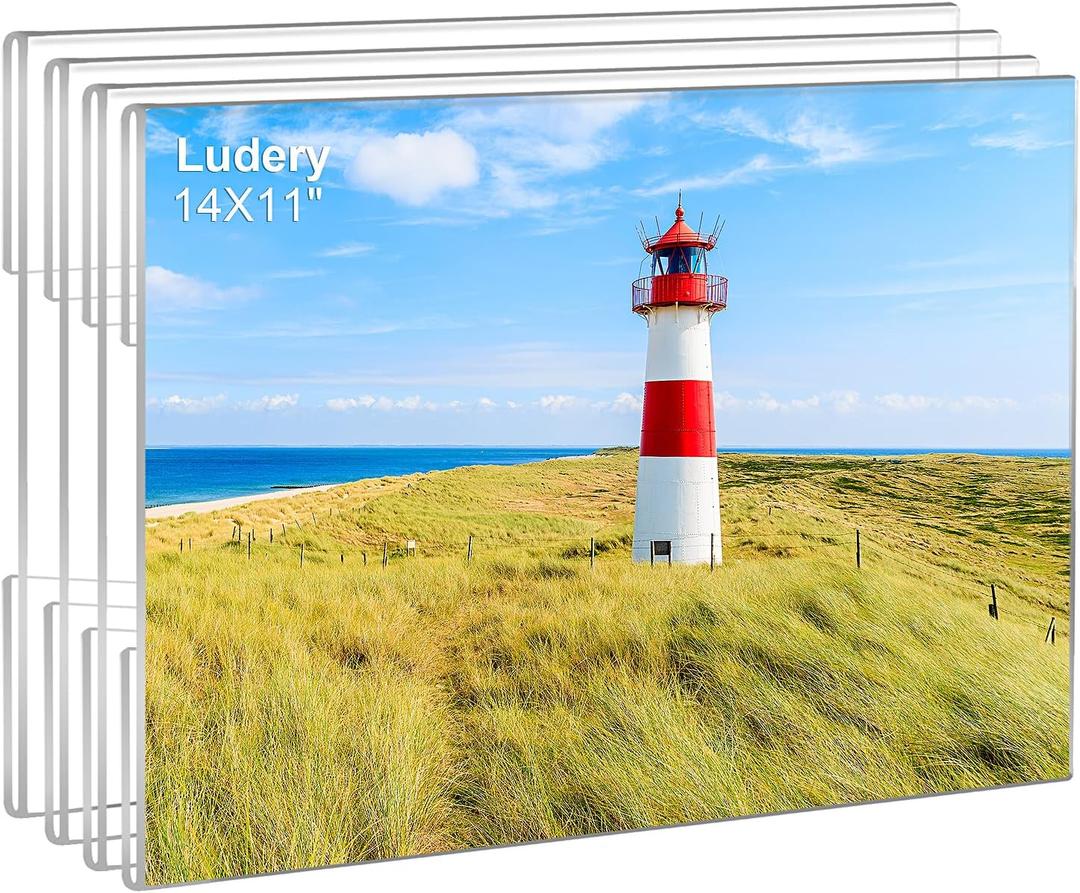11x14 Acrylic Picture Frames Set of 4, Clear Photo Frame for Wall with Tape, Clear Picture Photo Frames 11x14 for Home, School, Office - Horizontal