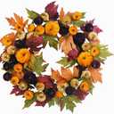 24" Fall Wreath for Front Door,Fall Decorations for Home,Autumn Velvet Pumpkin Wreath for Indoor Window Halloween Thanksgiving Decor