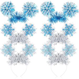 6 Pcs Winter Snowflake Party Favors Headband with Snowflake Boppers Headdresses White Blue Navy Blue Headdresses for Winter Themed Wonderland Party Supplies Holiday Supplies