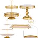 ZUMELER Gold 5Pcs Cake Stands Set Metal Round Cupcake Holder Cookies Dessert Display Plate Serving Tower Tray Platter with Handl for Baby Shower Wedding Birthday Party Celebration