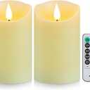 Flameless Candles, Battery Operated Candles with Remote and Timer, Set of 2, LED Candles Flickering Electric Pillar Candles, Ivory Real Wax for Home Wedding Birthday Decoration