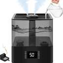 6L Humidifiers for Bedroom Large Room, Cool and Warm Mist Humidifiers for Nursery & Plants, Mist Top Fill Desk Humidifiers Essential Oil Diffuser with Adjustable Mist,360NozzleAuto Shut-Off-Black