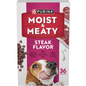 Purina Moist and Meaty Steak Flavor Soft Dog Food Pouches - 36 ct. Pouch (13.5 Pound (Pack of 1)) Best By 02/2026